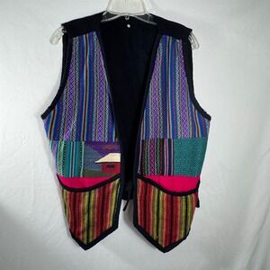 Woven Patchwork Vest Colorful Aztec Bohemian Festival Hippie Sleeveless Top